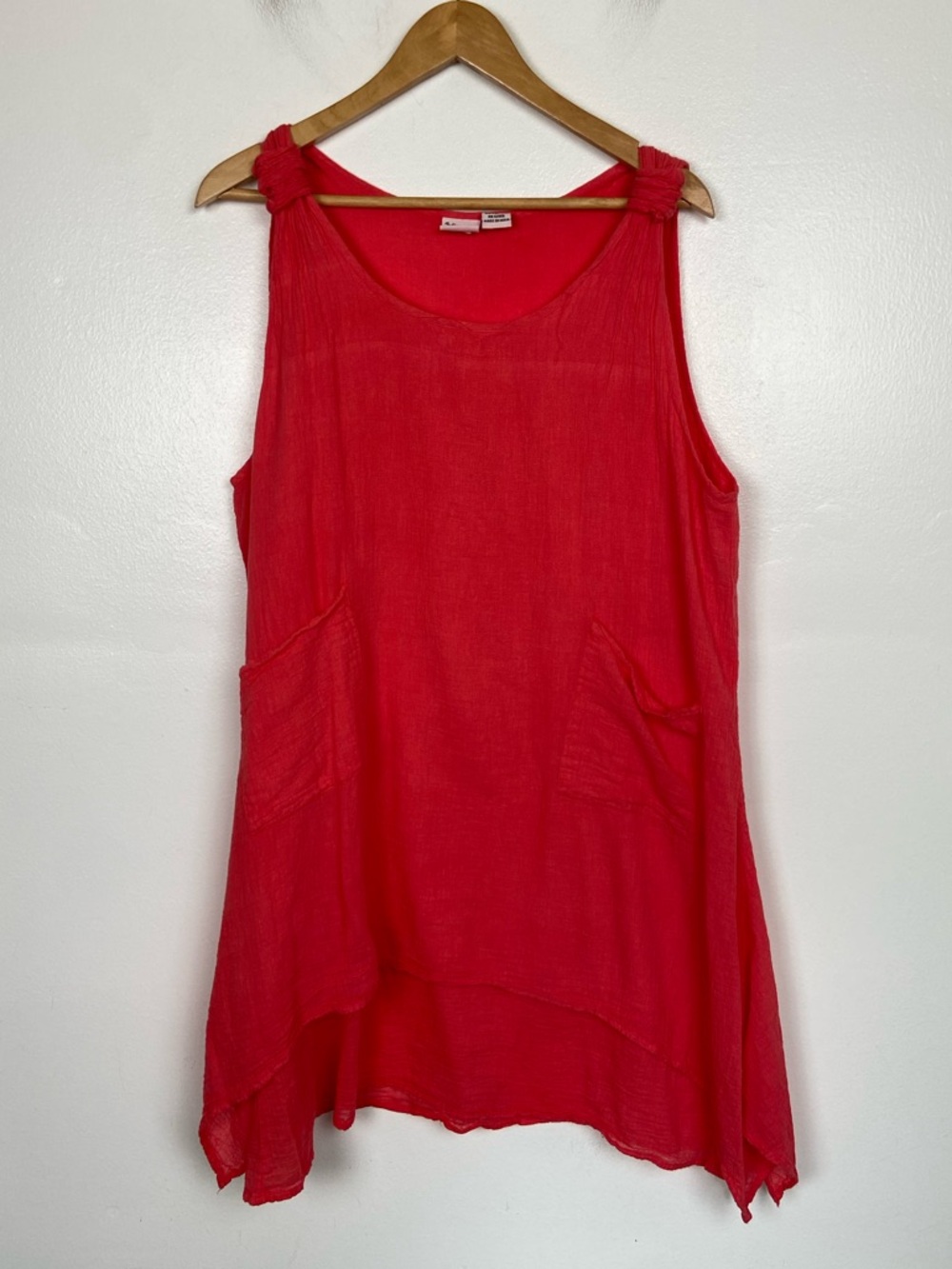 Women's Cotton Gauzy Tunic Top One Size Coral High Low Lagenlook Beach Coastal